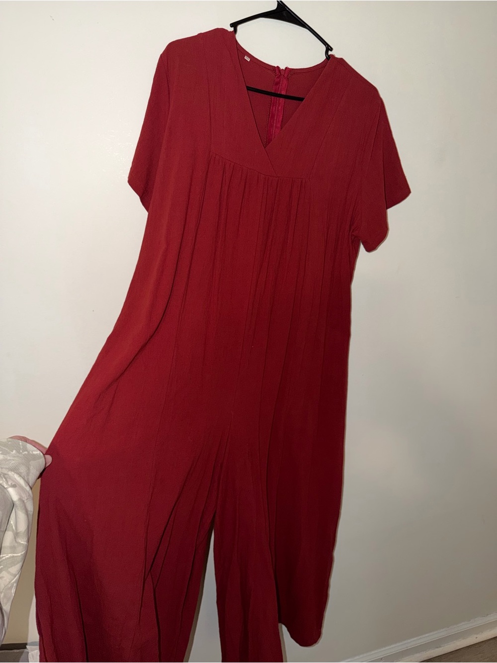 Red V-Neck Short Sleeve Jumpsuit